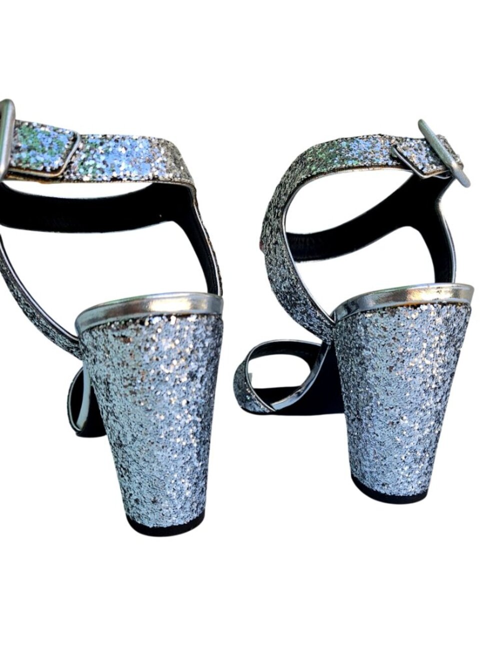 Giuseppe Zanotti Design Silver Glitter Block Heel Strap Sandal Italy EU40 /US 9 - Picture 11 of 11
